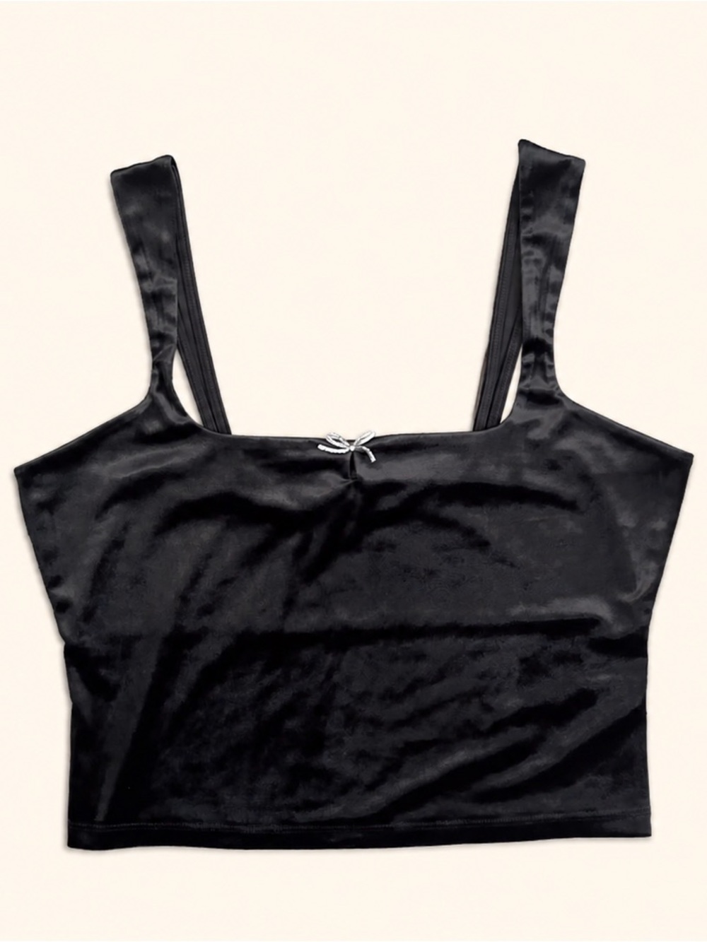 Black Velvet Crop Top with Bow Y2K Coquette Party